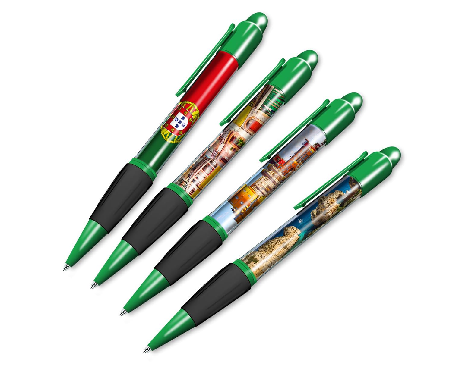 DV DESIGN Set of 4 Portugal Green Ballpoint Pens - Flag Portuguese Lisbon Algarve Travel Holiday Hobby Boys Girls Men Women Theme Pen #79403
