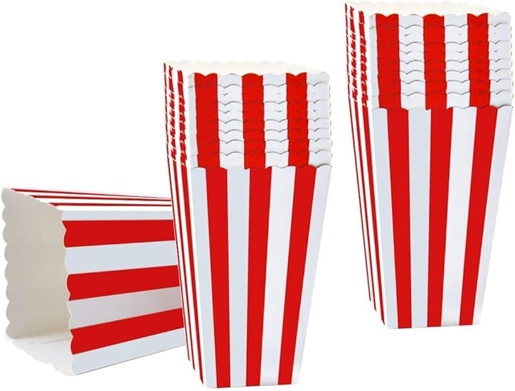 50PCS Popcorn Favor Boxes, Striped Paper Popcorn Boxes Cardboard Candy