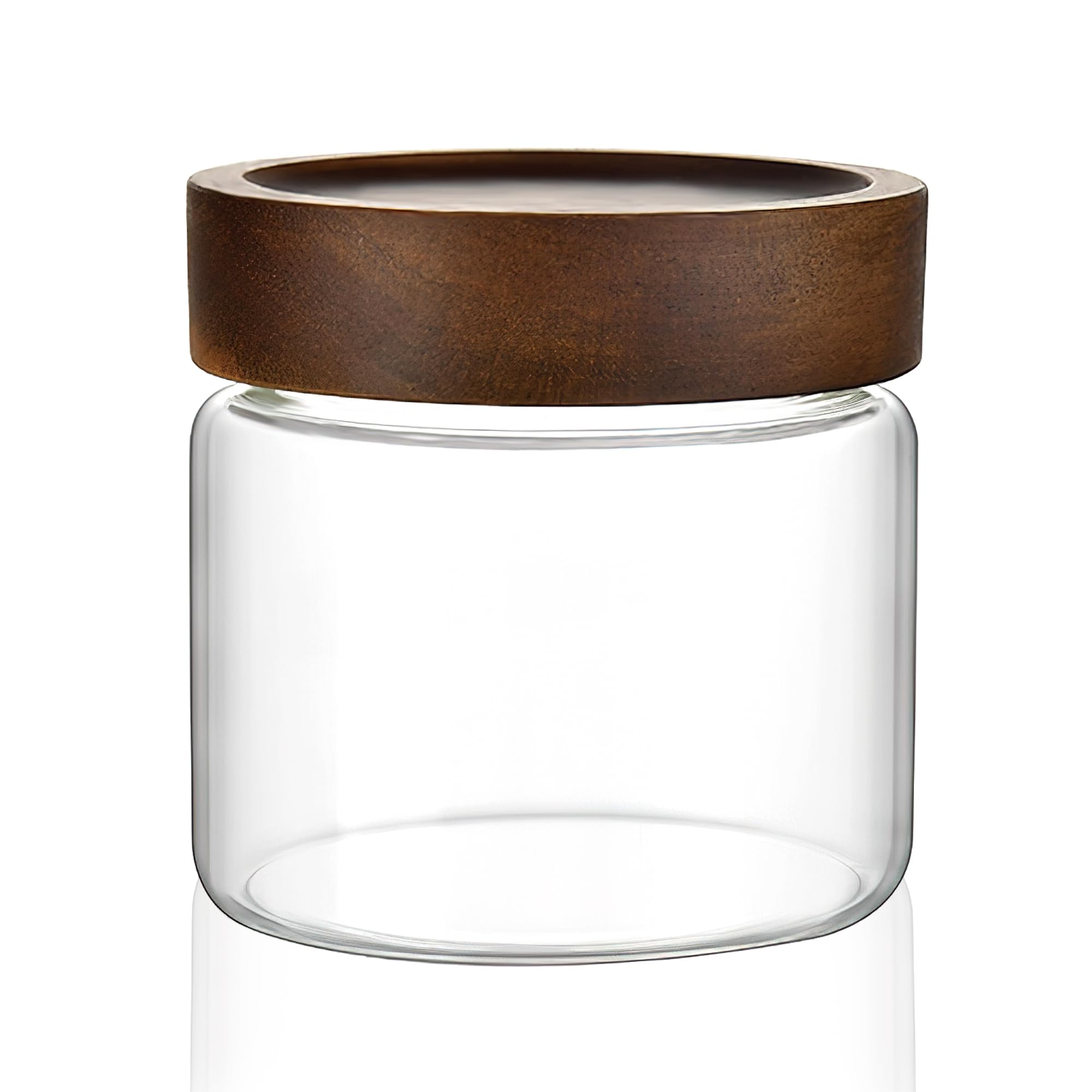 Photo 1 of MOLADRI 17 oz/500 ml Clear Glass Storage Canister with Airtight Wooden Screw Lid, Small Cute Decorative Glass Container Jar for Coffee,Spice,Candy,Salt,Cookie,Condiment,Pepper,Sugar,Overnight Oatmeal