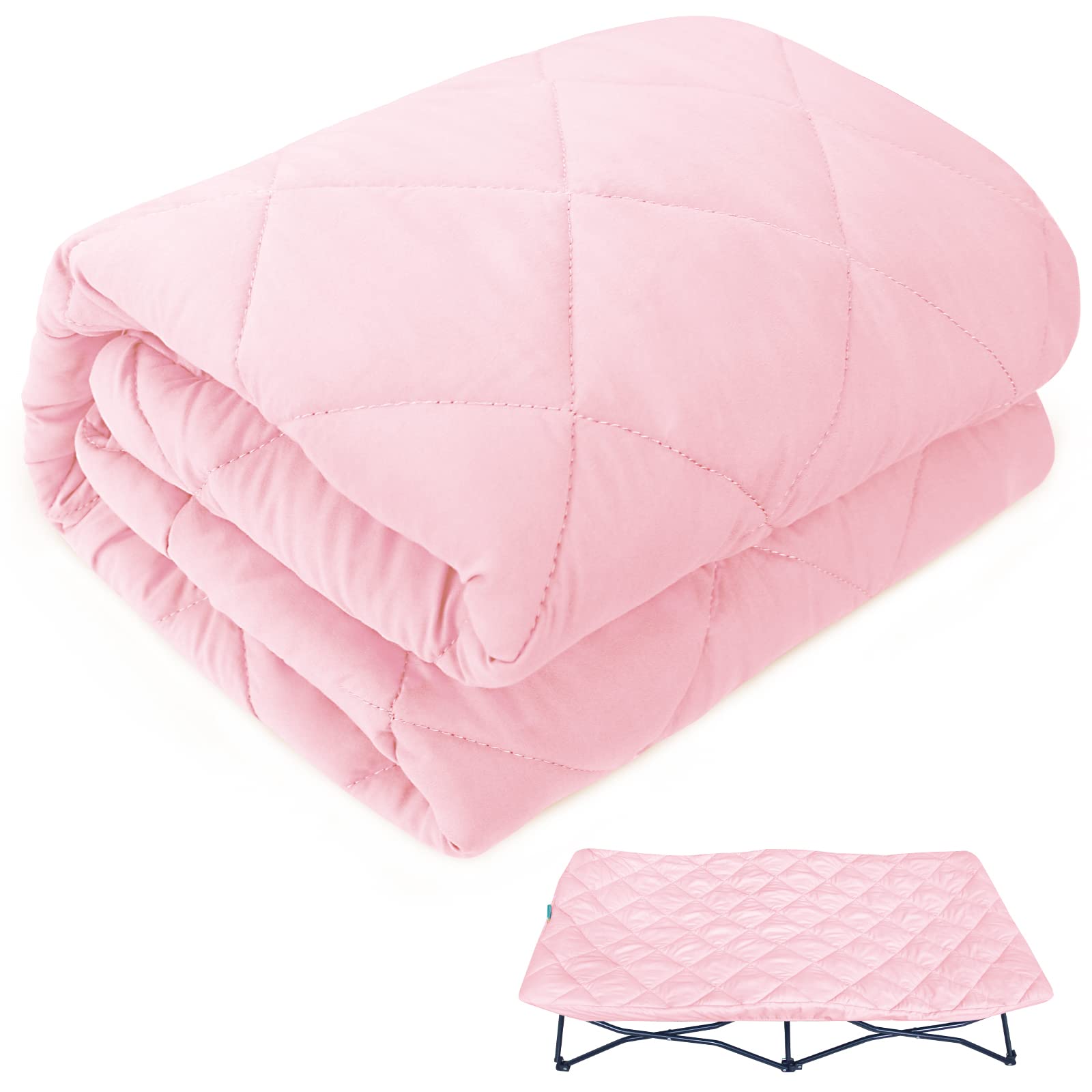 Photo 1 of Sheet for Regalo My Cot Portable Toddler Bed, Joovy Travel Cot (Sheet Only, Bed not Included), Quilted Soft Padded Cover, Pink, 48''×24.5''