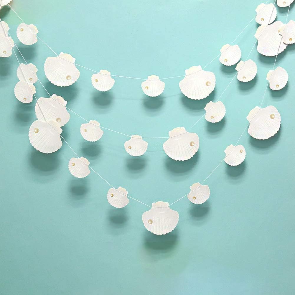 Flat Paper White Finger Starfish Sea Shell Garland Ocean Coastal Nautical Party Decoration Hanging Bunting Banner Under The Sea LIttle Mermaid Birthday Party Beach Wedding Baby Shower Party Supplies - Image 4