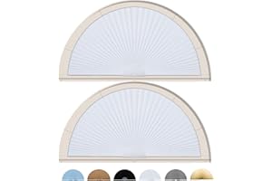 Jlong 2 Pcs Arch Window Shade Half Circle Round Pleated Blinds No Tools Arched Light Filtering Pleated Fabric Shade Window Covering for Half Moon Semi Circle Arch Windows, Easy to Cut and Install