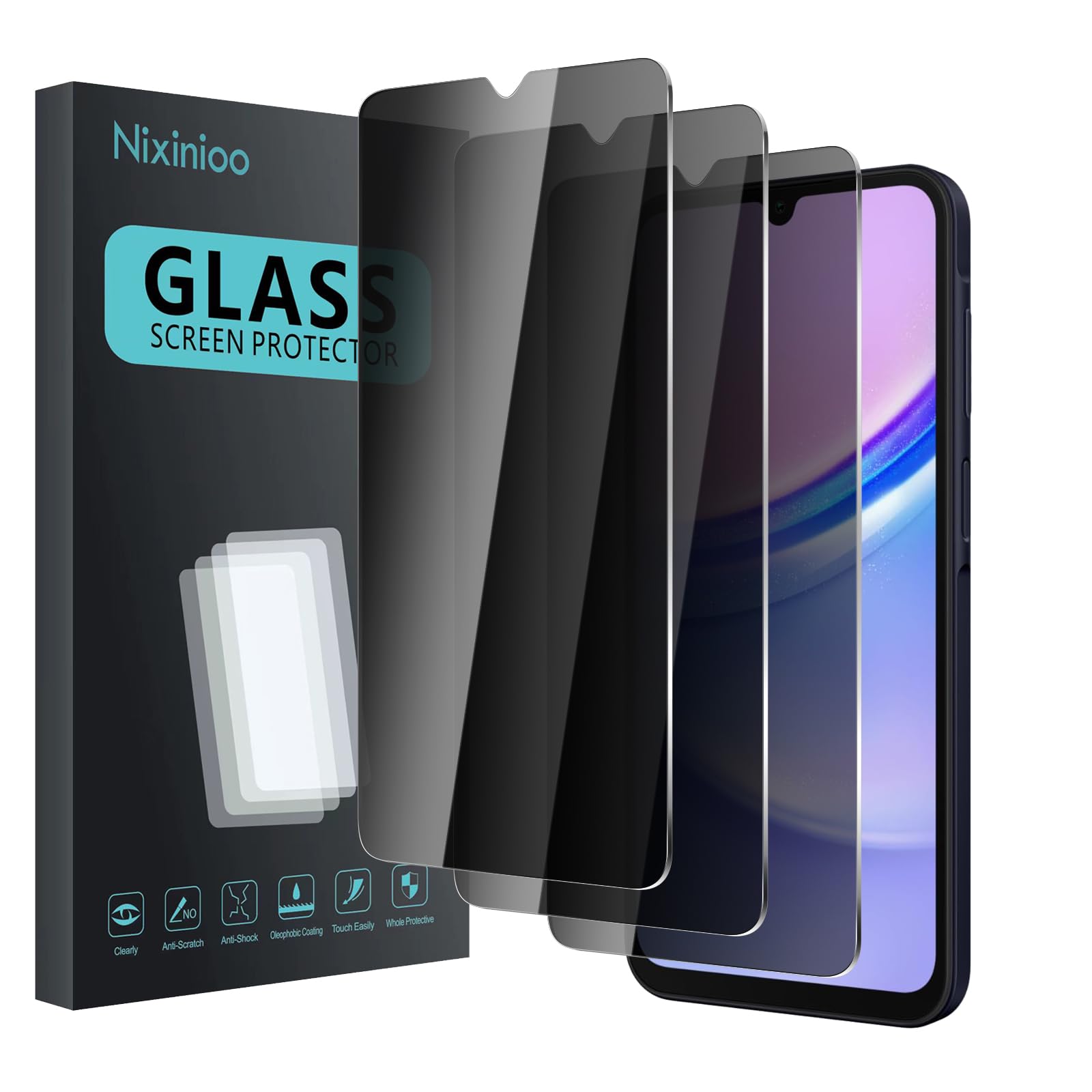 Photo 1 of Nixinioo 3 Pack Privacy Screen Protector for Samsung Galaxy A15, Anti Spy Tempered Glass 9H Hardness, Black Protector Anti Spy, Bubble Free, Anti-Scratch