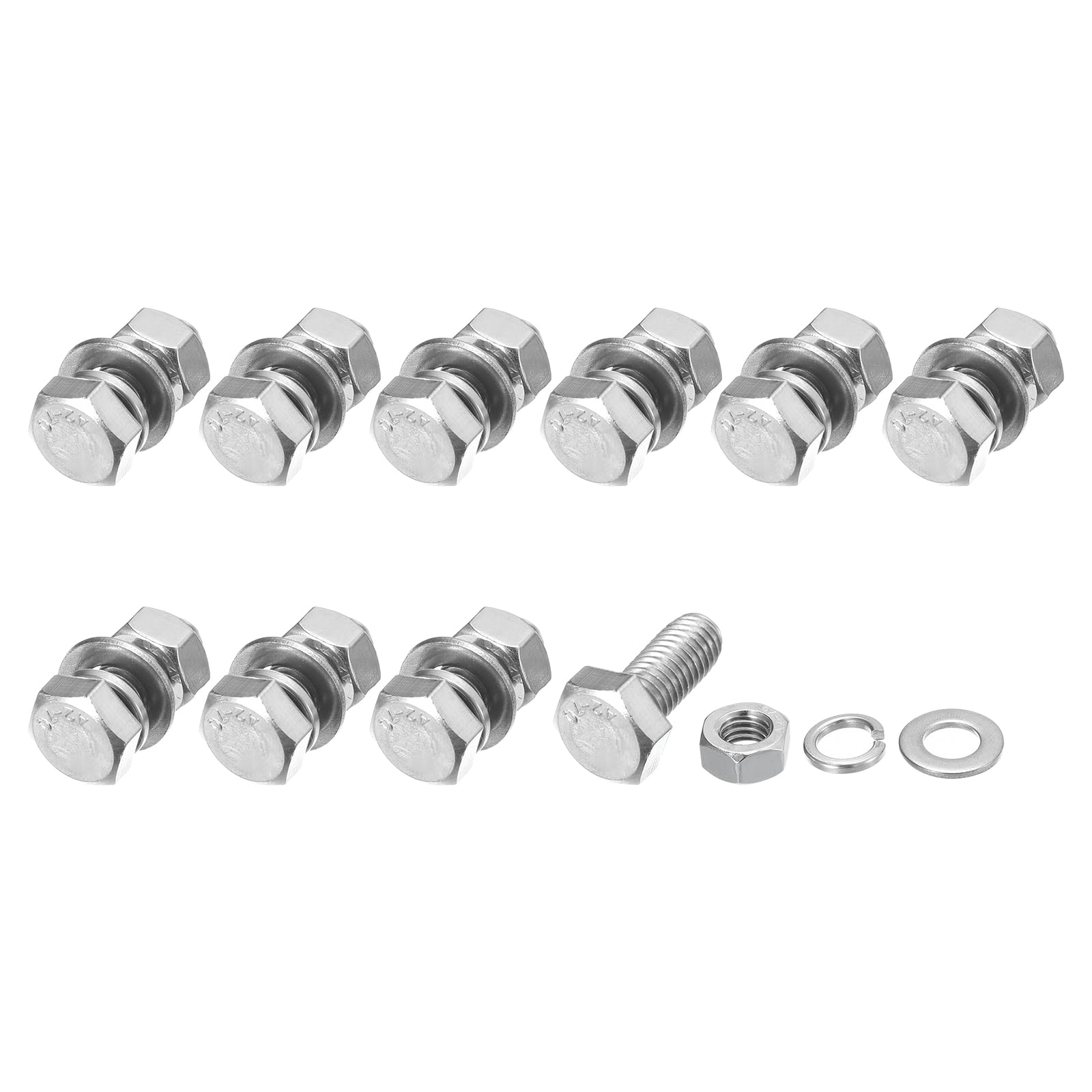METALLIXITY Hex Head Screws Bolts, Nuts, Flat & Lock Washers Kits (M8-1.25x20mm) 10 Set, Stainless Steel Fully Threaded Machine Screws Bolt Set - for Home Appliance Equipment