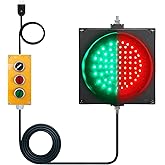 200mm(8inch) LED Traffic Light, Button Control Red/Green Stop Go Light | AC85-265V, 150,000-Hr Lifespan, 19.7ft Power Cord with Switch, IP65 Waterproof PC Case,for Garage / Warehouse / Construction