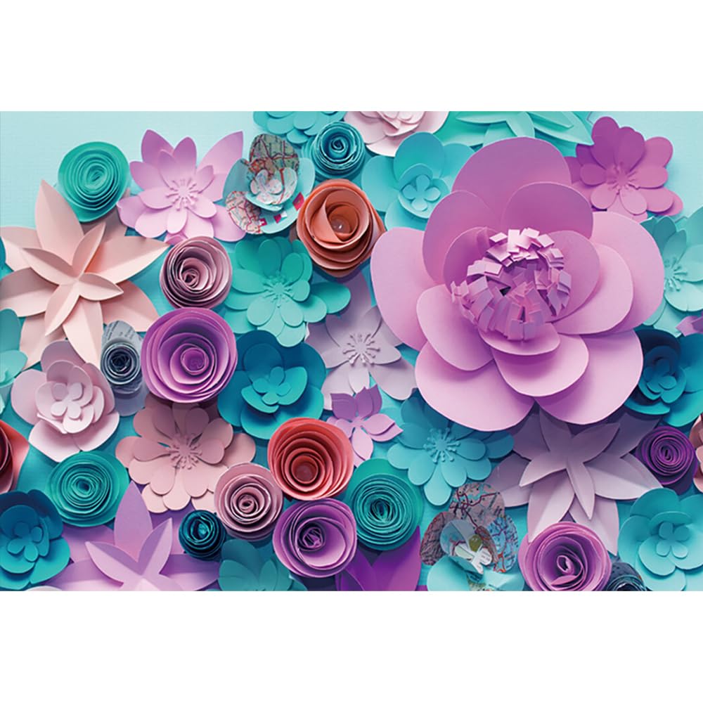 YongFoto 5x3ft Paper Flower Backdrop Floral Trendy Abstract DIY Background Backdrops Photography Party Wedding Lovers Birthday Kids Photo Shoots Personal Portrait Photo Background Studio Props