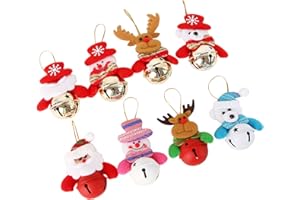 WONSUNSS Christmas Ornaments Bells Decorations, Christmas Tree Hanging Ornaments for Xmas Door Home Party Supplies, Santa, Snowman, Reindeer, Bear（8PCS）