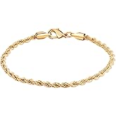 Barzel 18K Gold Plated Rope Chain Bracelet - Made In Brazil