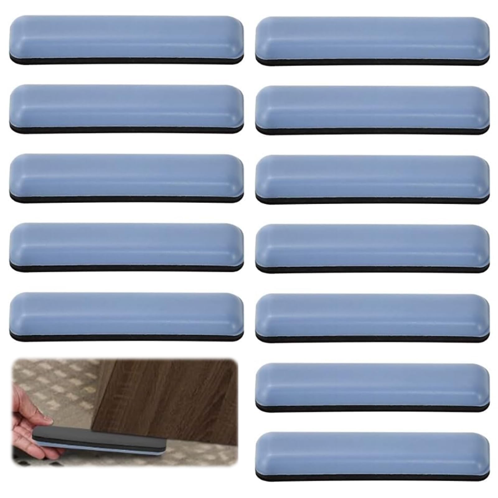 12 Pcs Furniture Sliders for Carpet, 75 x 16 mm Furniture Gliders for Carpet, Self-Adhesive Gliders for Furniture, PTFE Teflon Easy Glide for Wooden Floors, Carpet, Heavy Items, Scratch-Resistant