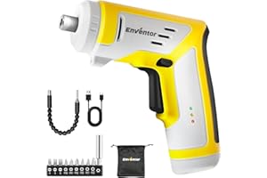 Enventor Cordless Screwdriver Tool Kit, 4V Portable Electric Screwdriver 3.5N.m with 1500 mAh Battery, USB Type-C Charging, 9PCS 1/4" Magnetic Bits Set, Bit Extension Holder, Flexible Shaft, LED Light