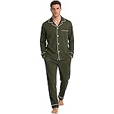 U2SKIIN Mens Cotton Pajama Set, Soft Long Sleeve Pajamas for men Lightweight Button Up Sleepwear Lounge Pjs Set with Pockets