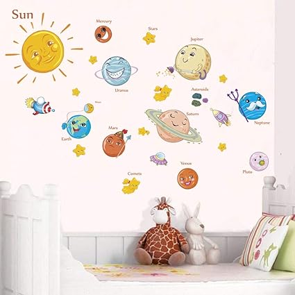 Amazoncom Wall Stickers Solar System Cartoon Wall