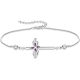 Inpasne Cross Bracelet for Women 925 Sterling Silver Infinity Butterfly Birthstone Link Bracelet Crucifix Religious Jewelry for Her