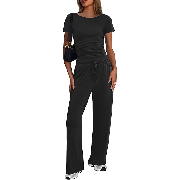 Rooscier Women's 2 Piece Outfit Polka Dots Shirred Crop Top Beach Maxi