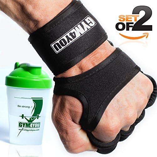 GYM4YOU Fitness Grips – CrossFit Gloves with BONUS SHAKER – Ideal Workout Gloves for Gym, Cross Training or Weight Lifting – Suits Men &amp; Women – Leather Padding for best palm protection – (black, XL)