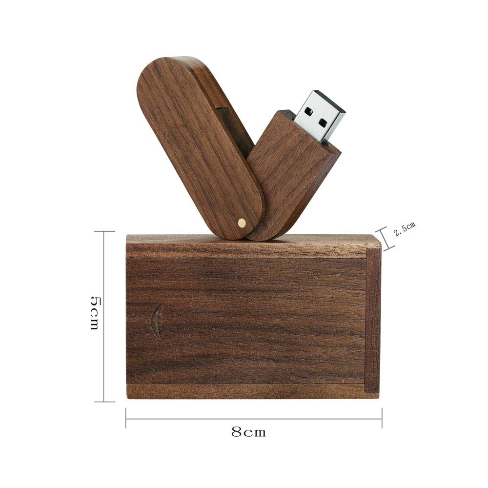 GARRULAX USB Flash Drives, 8GB / 16GB / 32GB Premium Rotation Solid Wood High Speed USB 2.0 Flash Drive Memory Stick Data Storage Pendrive Thumb Disk with Wooden Box (16GB)