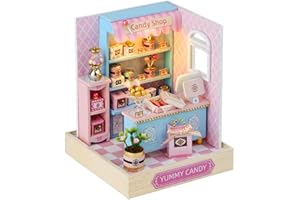 TuKIIE DIY Miniature Dollhouse Kit with Furniture, 1:24 Scale Creative Room Mini Wooden Doll House Plus Dust Proof for Kids Teens Adults(Yummy Candy)