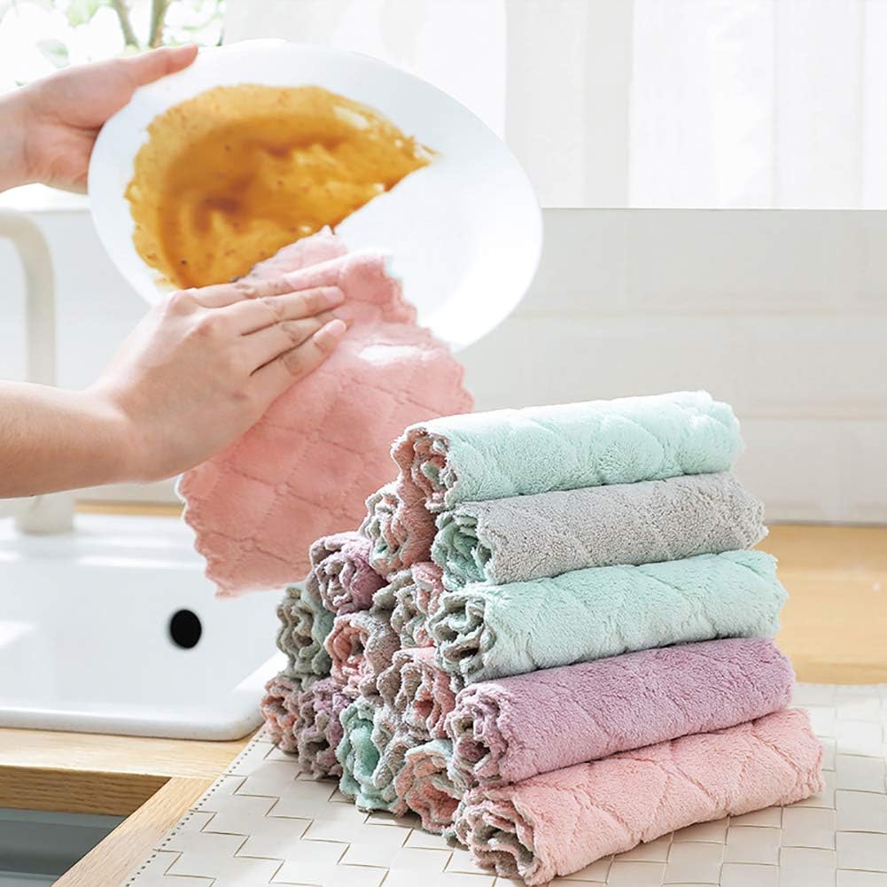 YHCWJZP Dish Cloth, 5Pcs Kitchen Double Sided Anti Oil Strong Absorbent Cleaning Dish Cloth Towel Kitchen Tools Kitchen Supplies Random Color 5pcs