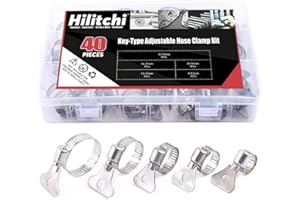 Hilitchi 40-Pcs 8-29mm Clamping Range Butterfly Key-Type Adjustable Hose Pipe Worm Gear Clamps Assortment Kit, Clamps Ideal for Plumbing, Automotive - - 304 Stainless Steel