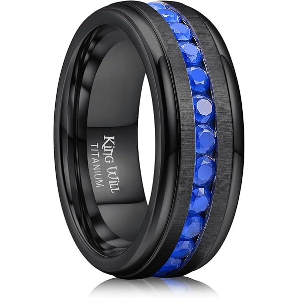 MJ Metals 8mm Tungsten Carbide Wedding Ring - Polished Or Black With Blue Carbon Fiber Inlay, Comfort Fit - View #11