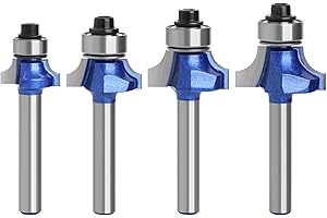 VIKITON 1/4 Inch Shank Blue Roundover Router Bit Set, Carbide Wood Router Bits for Woodworking, 4PCS
