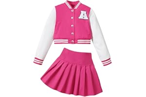 YOURUIKEY Girls 2 Piece Outfits Skirt Set Button up Jacket Sweatshirt and Pleated Mini Skirts Fall Winter Clothes Size 7-14Y