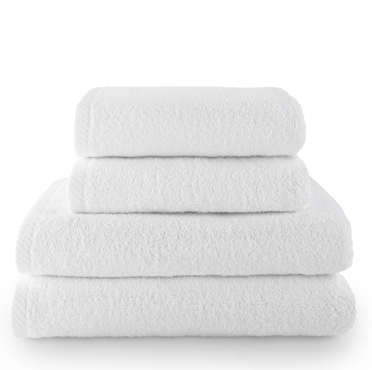 Top Towel - Combo - Large Bath Towels - Bathroom Towels - 2 Hand or Sink Towels + 2 Bath Towels - 100% Cotton - White