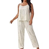 WDIRARA Women's Plus Size 2 Piece Pajamas Set Floral Print Sleeveless Pants Pj Sleepwear