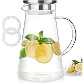 Potdoctor Glass Pitcher with Lid and Handle, 2 Liter 68oz Water Pitcher with Spout for Fridge, Borosilicate Glass Jug for Hot/Cold Drink, Large Ice Tea Carafe for Juice, Coffee, Sangria, Beverage