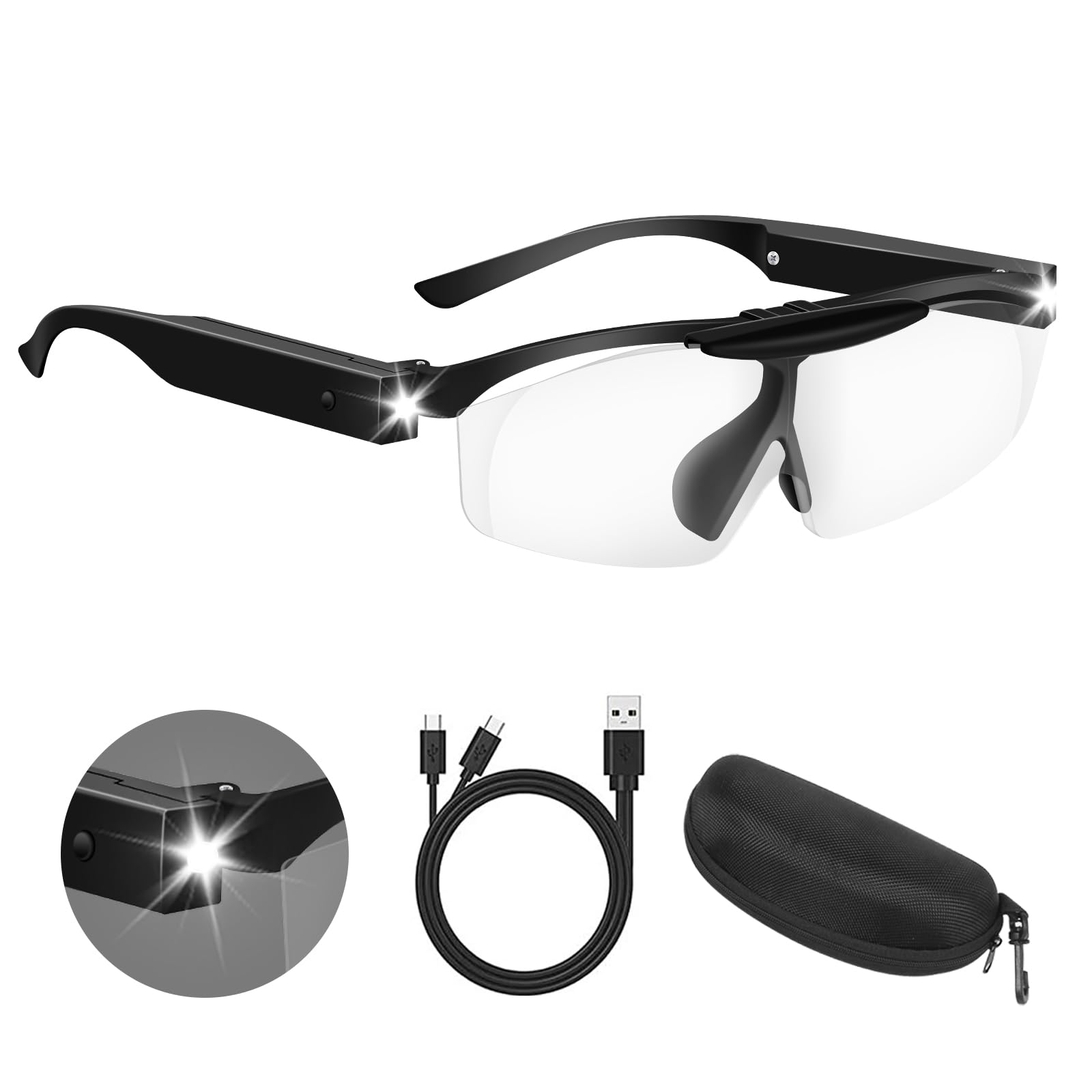 Photo 1 of 200% Magnifying Glasses with Light, Rechargeable LED Lighted Magnifying Eyewear,Flip-top Hands Free Head Magnifier Eyeglasses for Close Work,Hobbies,Reading,Craft,Jewellery,Sewing Black