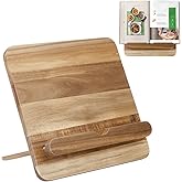 Peacoblue Acacia Wood Cookbook Stand - Adjustable 10x10 Recipe Holder with Tablet Slot & Non-Slip Base - Stylish Kitchen Counter Organizer for Cookbooks, Tablets, and Phones