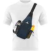 Peicees Small Sling Bag with 2 Bottle Holders (Suitable for 2.5 IN Diameter Bottle), Sling Backpack Crossbody Bag Chest Daypack for Daily Use Travel, Bottle Not Included, Dark Blue