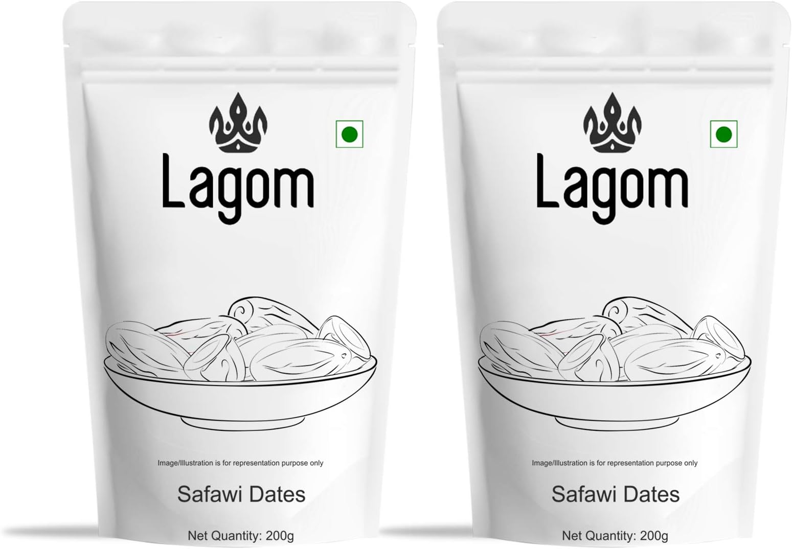 Lagom Saudi Safawi Dates (Khajoor), 400g (200g * 2 Packs)