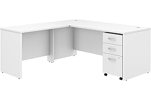 BUSH BUSINESS FURNITURE Studio C 72W x 30D L Shaped Desk with Mobile File Cabinet and 42W Return in White