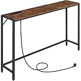MAHANCRIS Console Table, Narrow Sofa Table, 43.7&rdquo; Entrance Table with Power Station, Behind Couch Table, Simple Style, for Living Room, Hallway, Entryway, Foyer, Rustic Brown and Black CTHR112E01