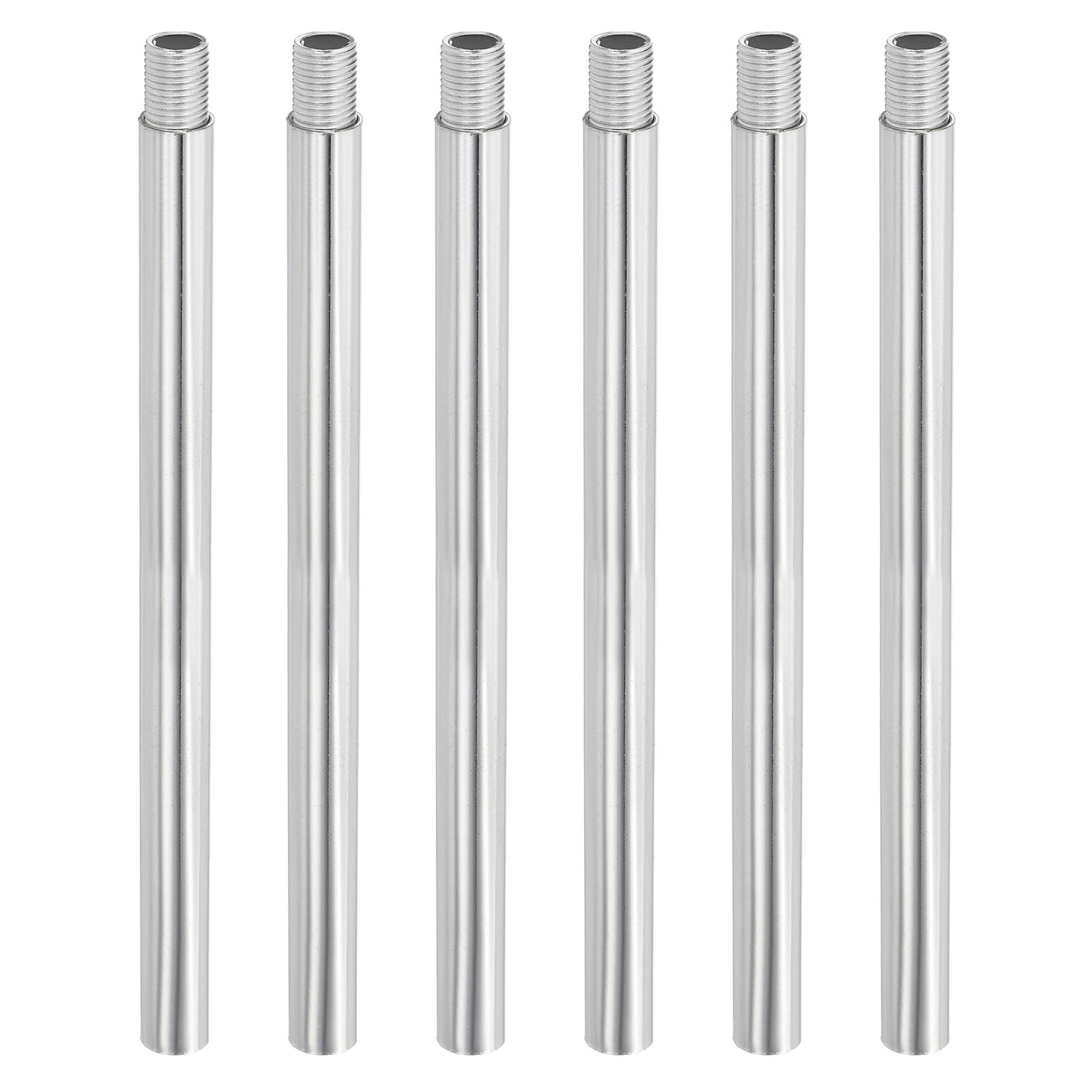 PATIKIL Threaded Extension Rod, 6 Sets 6" M10 x 1mm Fine Thread Lamp Pipe with Lamp Pipe Nipples for Pendant Light Island Lighting Chandeliers Stems, Silver Tone
