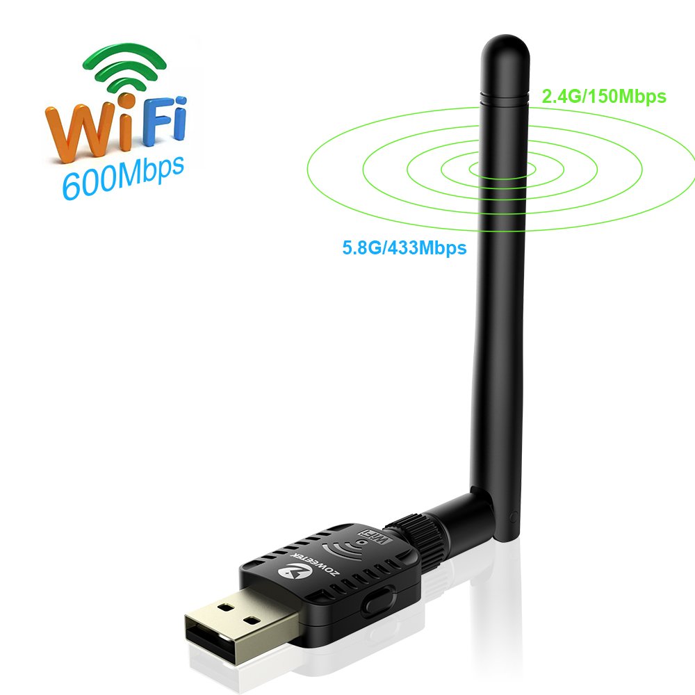 Recbot WiFi USB Adaptador 600Mbps Receptor 802.11AC con Dual Banda(5GHz 433Mbps / 2.4GHz 150Mbps) Antena 5dBi compatibie Windows XP/7/8/8.1/vista/2000/Mac OS