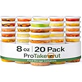 ProTakeOut [8oz-20 Sets Plastic Deli Containers with Lids - BPA Free Clear Soup Containers with Airtight Lids, Leak Resistant Food Storage for Meal Prep, Stackable/Microwave/Dishwasher/Freezer Safe