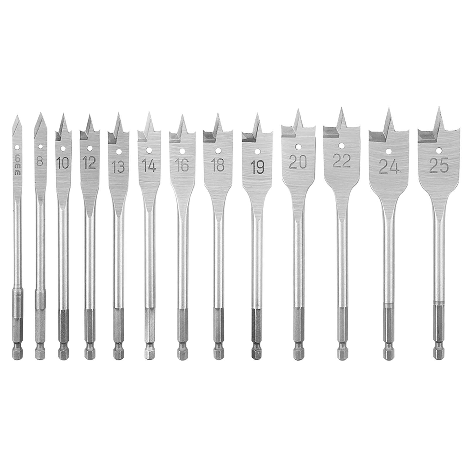 NORTOOLS Spade Drill Bit Sets 13 PCS Wood Craft Hole Saw Bits Paddle Flat Boring Bits with 1/4 inch Quick Change Hex Shank for Woodworking DIY Lover Carpenter in Waterproof Nylon Bag 6-25 mm