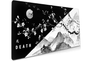 Black White Japanese Cherry Blossom Mouse Pad 35.4 X 15.7 Inch XXL Death Life Design Full Desk Gaming Mousepad Extended Large