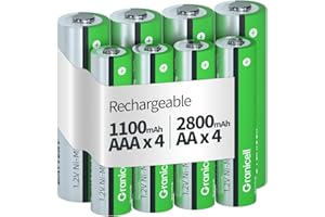 Granicell 8 Sets AA AAA Rechargeable Batteries,High Capacity 4-Pack AA 2800mAh & 4-Pack AAA 1100mAh,1.2V NiMH Low Self Discharge