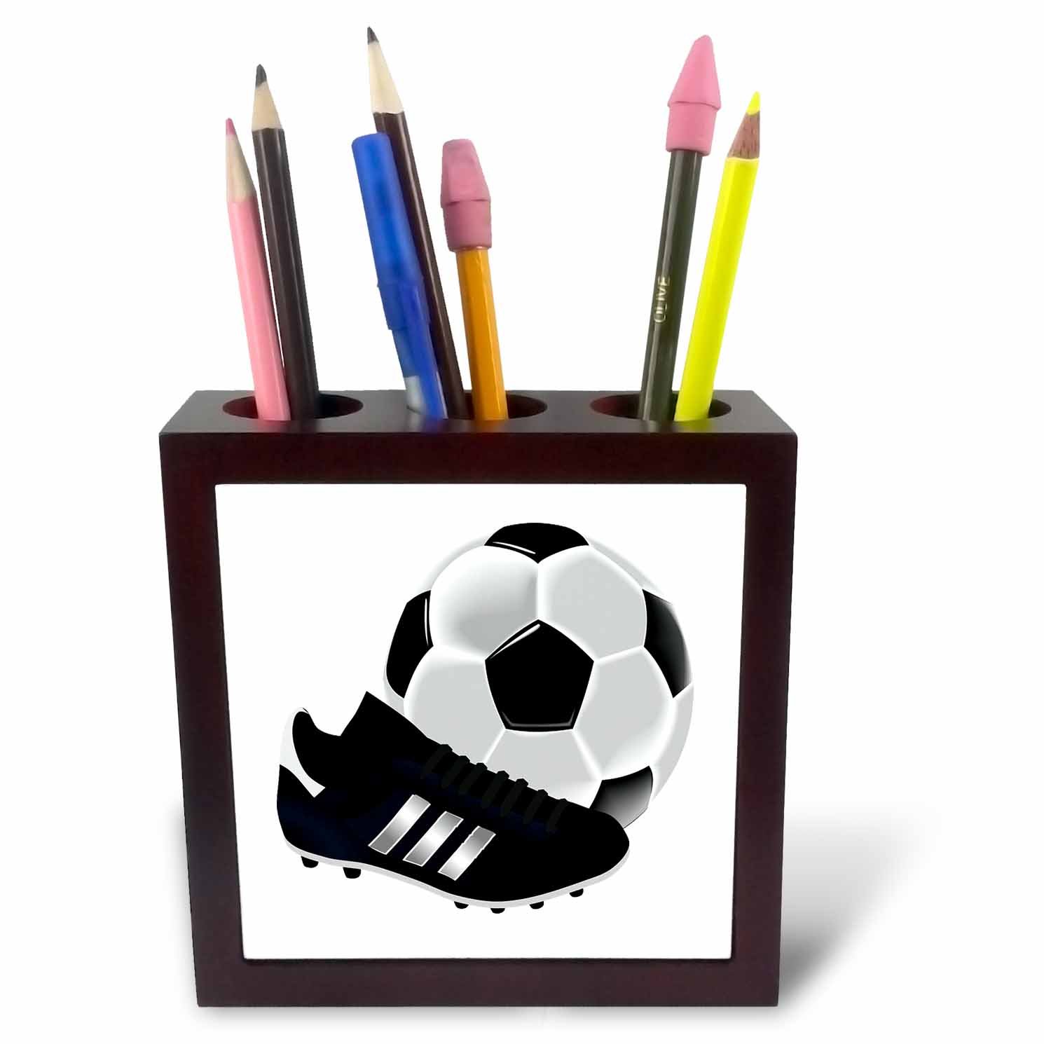3dRose ph_223403_1 5-Inch "Image of Soccer Ball and Shoe Close Up" Tile Pen Holder