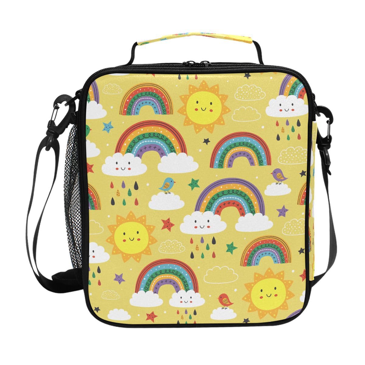Lunch Bags for Kids Boys Girls Toddler, Yellow Cute Rainbow Cloud Bird and Sun Reusable Insulated Lunch Box, Lunch Cooler Bag Organizer with Adjustable Shoulder Strap