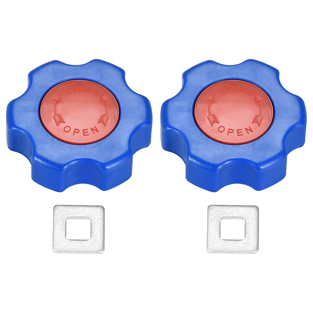 sourcing map Plastic Outside Faucet Round Wheel Handle, Square Broach 6x6mm, Wheel OD 58mm ABS Blue Red 2Pcs