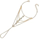 BXDA Dainty Gold Hand Chain Ring Bracelet for Woman, Rhinestone Chain Adjustable Finger Slave Bracelets Summer Beach Jewelry Gifts
