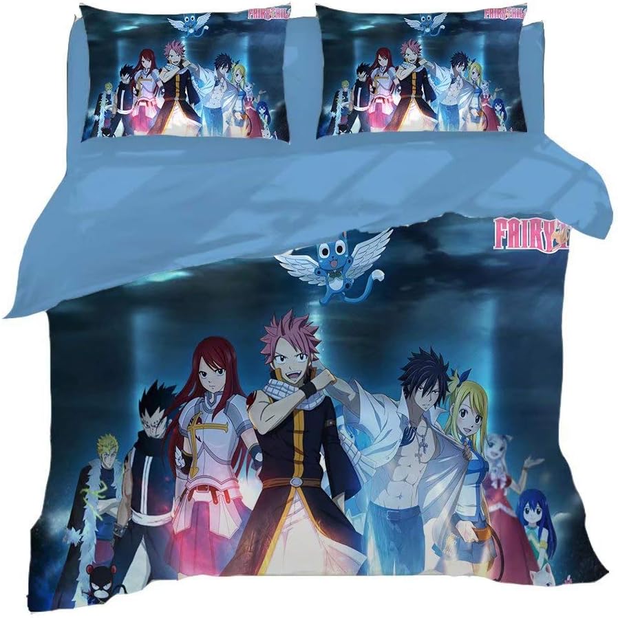 FJMM Anime Bedding Sets 3Pcs Duvet Cover Set 3D Printed Fairy Tail Soft(No Comforter),Queen