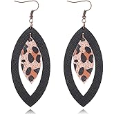 Bohemian Ethnic Leather Leopard Print Teardrop Lightweight Dangle Drop Earrings National Style Hollow Hook Earrings For Women