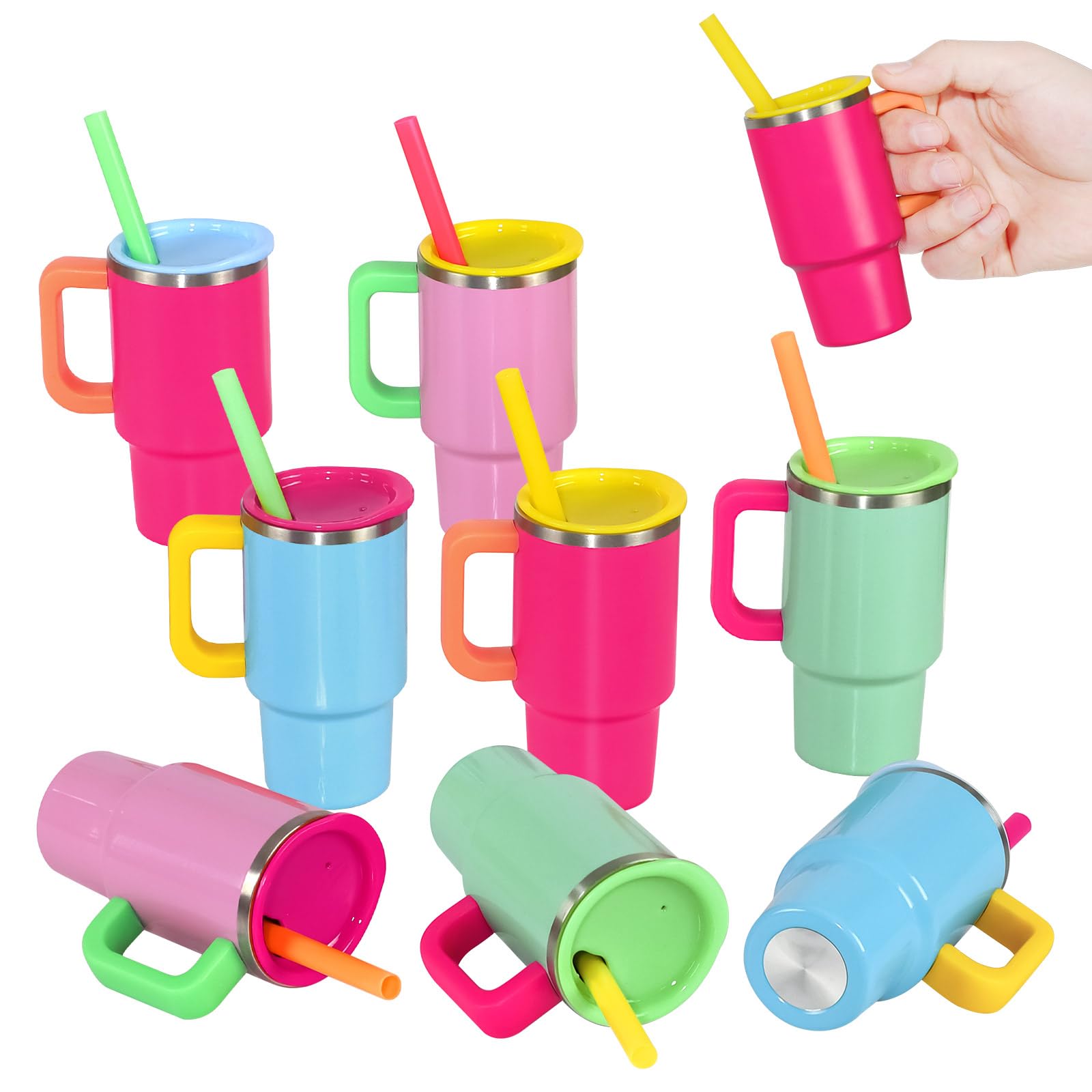Photo 1 of LSBIYUTEFO Mini Tumbler Shot Glass with Straw and Lids Handle, 3.5 oz Cute colorful Stainless Steel Insulated Sublimation Small Tumbler Cup for Drink Cocktail Bar Beach Party Gift (8 Packs)