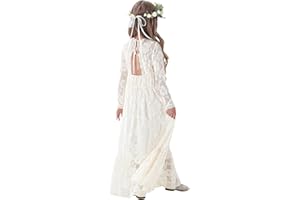 ALLOVIN Girls First Communion Dress Long Sleeve Lace Boho A-Line Flower Girl Dress for Wedding Baptism Party 3-12 Years