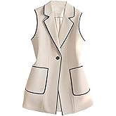Verdusa Women's Elegant Button Up Blazer Vest Business Casual Outftis Lapel Collared Sleeveless Outerwear with Pockets